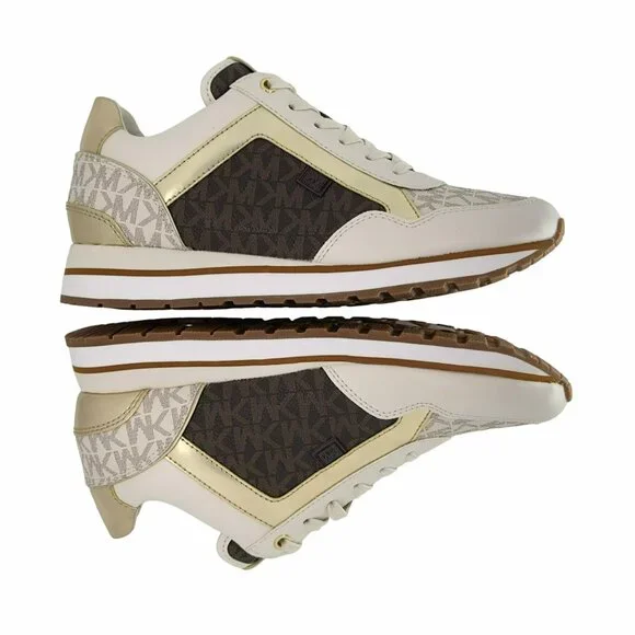 ✨Michael Kors Maddy Trainer Sneaker Vanilla Brown Gold Sz 7.5 Women Shoes Casual - Picture 2 of 10